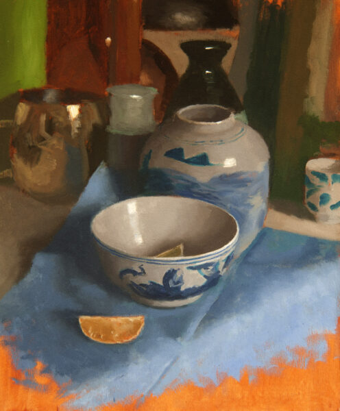 Bowl with slice of lime