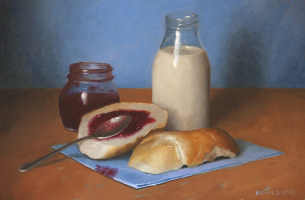 Bread, jam, and milk